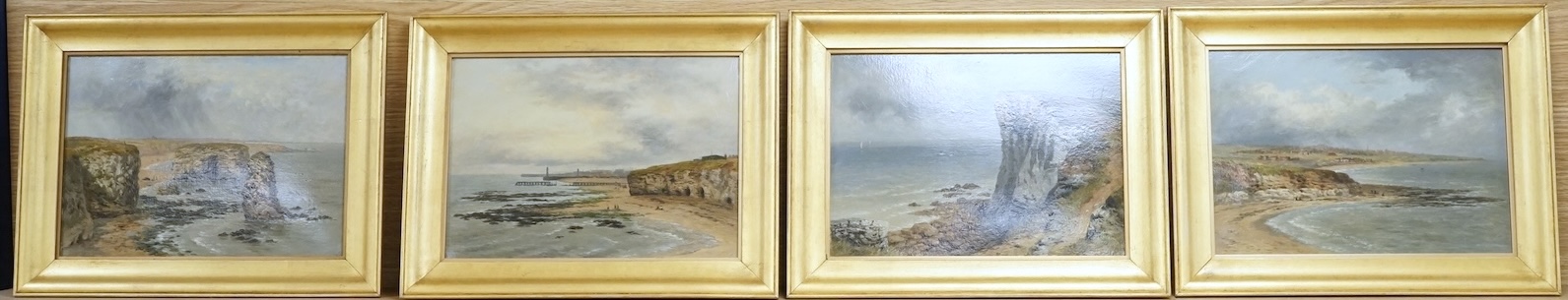 Early 20th century, English school, set of four coastal scenes believed to be Wearside, unsigned, oils on board, 19 x 28cm